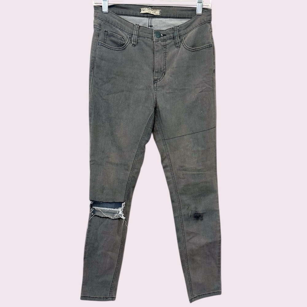 Free people grey distressed soft skinny jeans